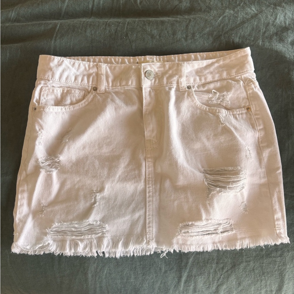 Free People White Distressed Mini Skirt